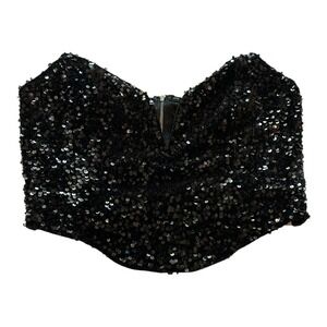 PrettyLittleThing Glitter Sequin Corset Bustier Top Party Black‎ 10 NWT